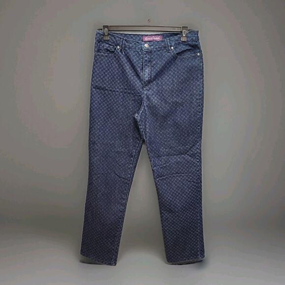Gloria Vanderbilt Amanda Denim Jeans Size 14 Blue Tile Print - Picture 1 of 10